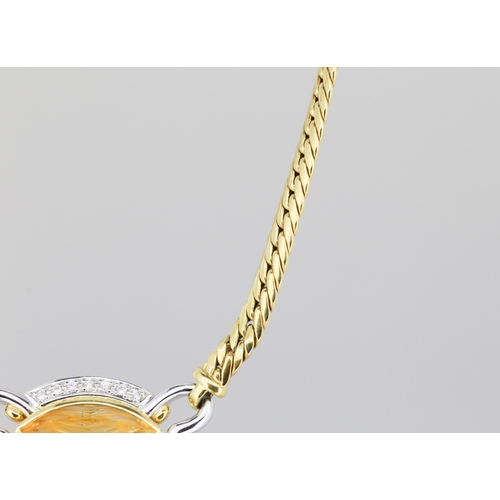 104 - Unusual Form Carved Citrine and Diamond Set Pendant Necklace Mounted in 18 Carat Yellow and White Go... 