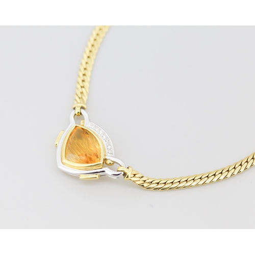 104 - Unusual Form Carved Citrine and Diamond Set Pendant Necklace Mounted in 18 Carat Yellow and White Go... 