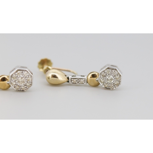 105 - Pair of Finely Detailed Diamond Cluster Set Ladies Drop Screw On Earrings Mounted in 9 Carat Yellow ... 