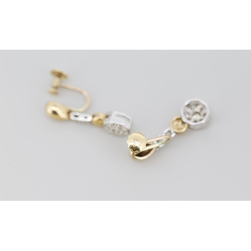 105 - Pair of Finely Detailed Diamond Cluster Set Ladies Drop Screw On Earrings Mounted in 9 Carat Yellow ... 
