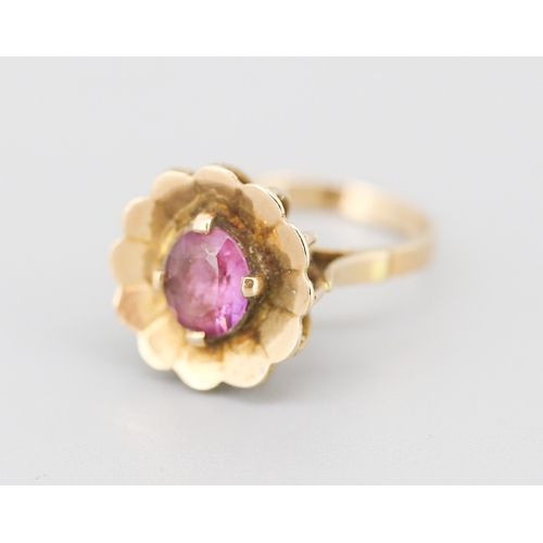 106 - Pink Sapphire Single Stone Set Floral Motif Ring Mounted in 9 Carat Yellow Gold Ring Size J and a Ha... 
