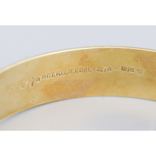 107 - 1/10 9 Carat Yellow Gold Bronze Core Bangle Bracelet Incised Detail Inner Width 6cm