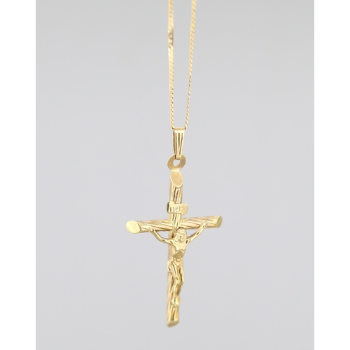 109 - 9 Carat Yellow Gold Crucifix Pendant 4cm Set on 9 Carat Yellow Gold Chain 42cm Long