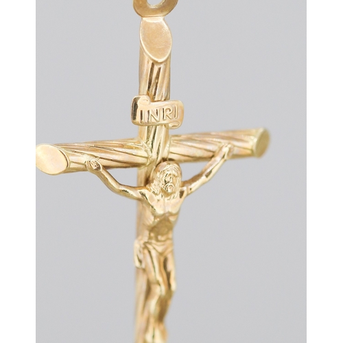 109 - 9 Carat Yellow Gold Crucifix Pendant 4cm Set on 9 Carat Yellow Gold Chain 42cm Long