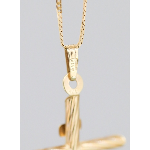 109 - 9 Carat Yellow Gold Crucifix Pendant 4cm Set on 9 Carat Yellow Gold Chain 42cm Long