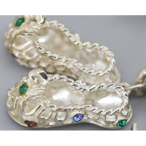 111 - Silver Charm Bracelet with Eleven Charms Heart Padlock Clasp and Safety Chain 18.5cm Long