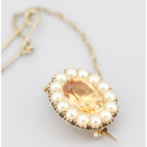 113 - Attractively Detailed Citrine and Pearl Set Brooch Mounted in 9 Carat Rose Gold with Safety Chain 2c... 