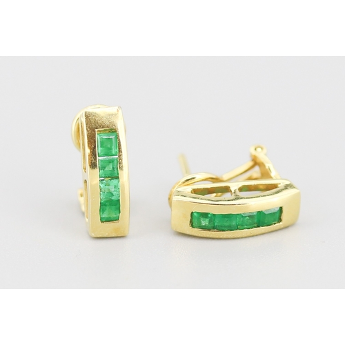 114 - Pair of Emerald Four Stone Channel Set Earrings Mounted in 18 Carat Yellow Gold 1.5cm