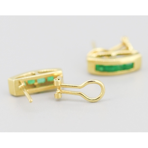 114 - Pair of Emerald Four Stone Channel Set Earrings Mounted in 18 Carat Yellow Gold 1.5cm