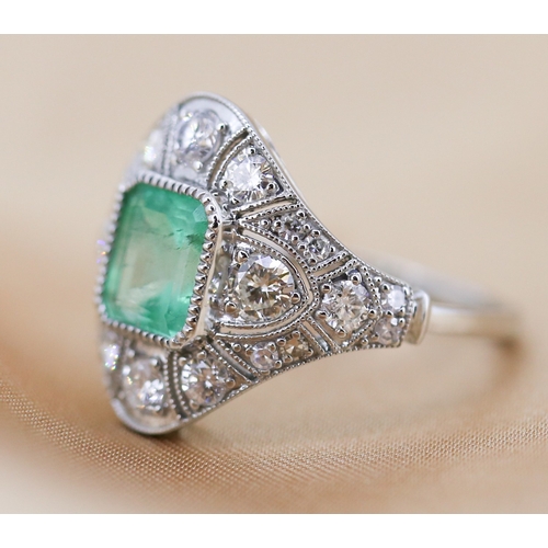 15 - Emerald Centre Stone Ring with Diamond Set Surround and Further Diamond Inset to Shoulders Finely De... 