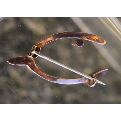 18 - Jade Set Wishbone Brooch Mounted in 9 Carat Rose Gold 4cm