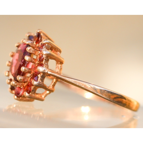 19 - Red Garnet Set Cluster Ring Mounted in 9 Carat Yellow Gold Ring Size P and a Half