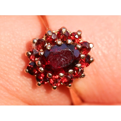 19 - Red Garnet Set Cluster Ring Mounted in 9 Carat Yellow Gold Ring Size P and a Half