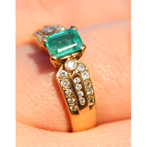 22 - Emerald Set Ring with Diamond Set Three Row Surround Mounted in 18 Carat Yellow Gold Ring Size N and... 