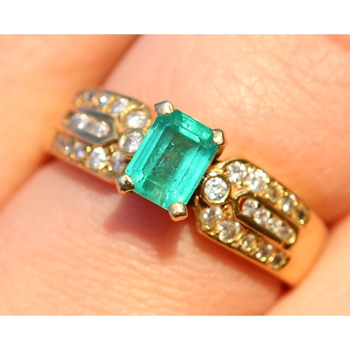 22 - Emerald Set Ring with Diamond Set Three Row Surround Mounted in 18 Carat Yellow Gold Ring Size N and... 