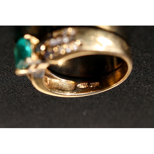 22 - Emerald Set Ring with Diamond Set Three Row Surround Mounted in 18 Carat Yellow Gold Ring Size N and... 