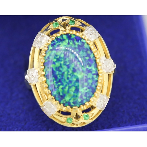 241 - Finely Detailed Syntenic Opal Set Cocktail Ring with Further Diamond Insets Mounted in 9 Carat Yello... 