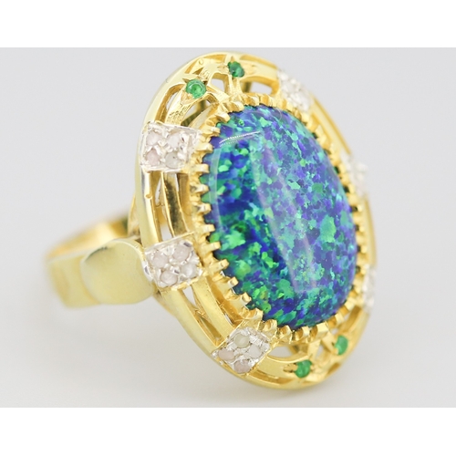 241 - Finely Detailed Syntenic Opal Set Cocktail Ring with Further Diamond Insets Mounted in 9 Carat Yello... 