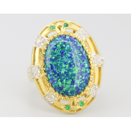 241 - Finely Detailed Syntenic Opal Set Cocktail Ring with Further Diamond Insets Mounted in 9 Carat Yello... 