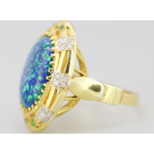 241 - Finely Detailed Syntenic Opal Set Cocktail Ring with Further Diamond Insets Mounted in 9 Carat Yello... 