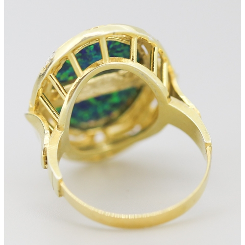 241 - Finely Detailed Syntenic Opal Set Cocktail Ring with Further Diamond Insets Mounted in 9 Carat Yello... 