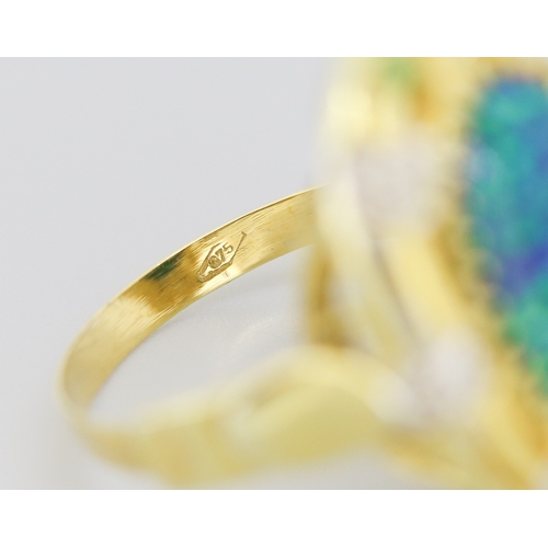 241 - Finely Detailed Syntenic Opal Set Cocktail Ring with Further Diamond Insets Mounted in 9 Carat Yello... 