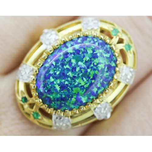 241 - Finely Detailed Syntenic Opal Set Cocktail Ring with Further Diamond Insets Mounted in 9 Carat Yello... 