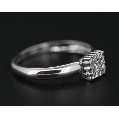 243 - Princess Cut Diamond Centre Stone Ring with Round Cut Diamond Set Surround Mounted in 18 Carat White... 