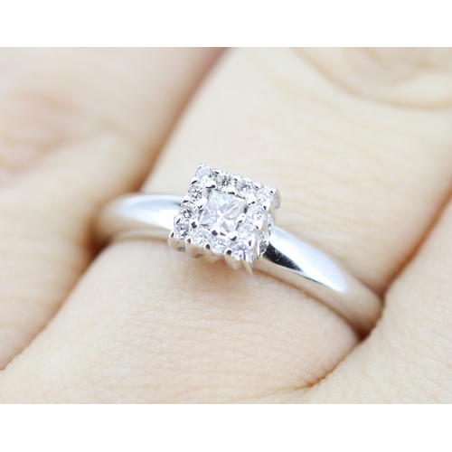 243 - Princess Cut Diamond Centre Stone Ring with Round Cut Diamond Set Surround Mounted in 18 Carat White... 