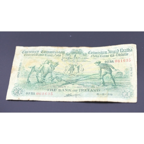 251 - One Pound Ploughman Banknote Issued by Bank of Ireland 6-5-29