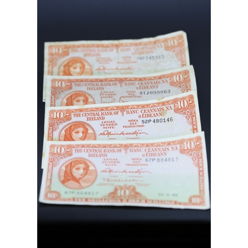 252 - Four Ten Shilling Banknotes Issued by The Central Bank of Ireland 25-5-66, 1-10-60, 25-10-47, 6-6-68