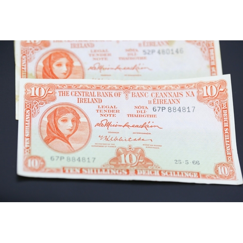 252 - Four Ten Shilling Banknotes Issued by The Central Bank of Ireland 25-5-66, 1-10-60, 25-10-47, 6-6-68
