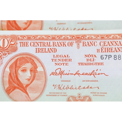 252 - Four Ten Shilling Banknotes Issued by The Central Bank of Ireland 25-5-66, 1-10-60, 25-10-47, 6-6-68