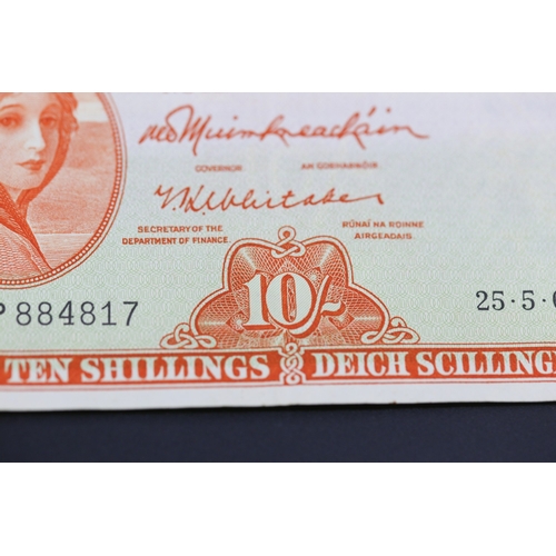 252 - Four Ten Shilling Banknotes Issued by The Central Bank of Ireland 25-5-66, 1-10-60, 25-10-47, 6-6-68