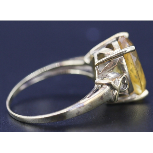256 - Citrine Single Stone Set Ring Mounted in 9 Carat Yellow Gold Heart Motif to Shoulders Ring Size Q an... 
