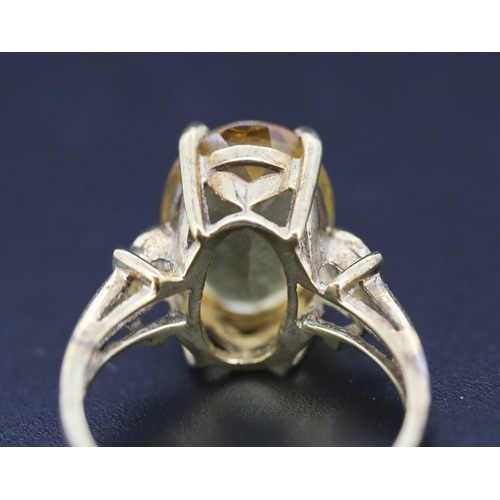 256 - Citrine Single Stone Set Ring Mounted in 9 Carat Yellow Gold Heart Motif to Shoulders Ring Size Q an... 
