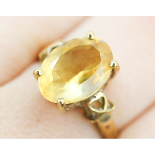 256 - Citrine Single Stone Set Ring Mounted in 9 Carat Yellow Gold Heart Motif to Shoulders Ring Size Q an... 