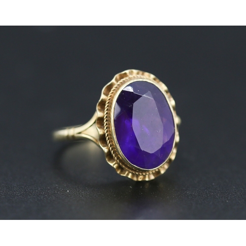 258 - Amethyst Set Single Stone Ring Mounted in 9 Carat Yellow Gold Ring Size O