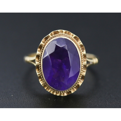 258 - Amethyst Set Single Stone Ring Mounted in 9 Carat Yellow Gold Ring Size O