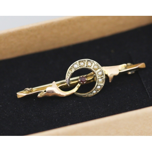 262 - Attractively Detailed Seed Pearl and Garnet Set Brooch 4.5cm
