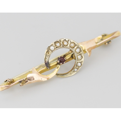 262 - Attractively Detailed Seed Pearl and Garnet Set Brooch 4.5cm