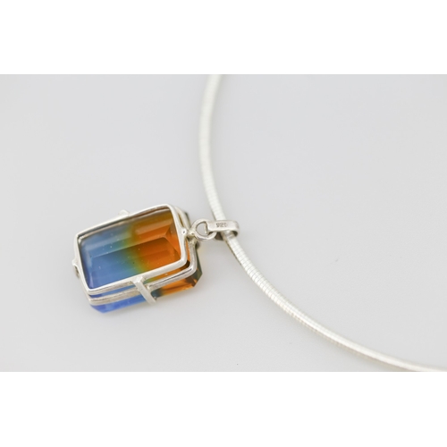 265 - BiColour Tourmaline Set Pendant Mounted in Sterling Silver 2cm High Set on Sterling Silver Chain 40c... 