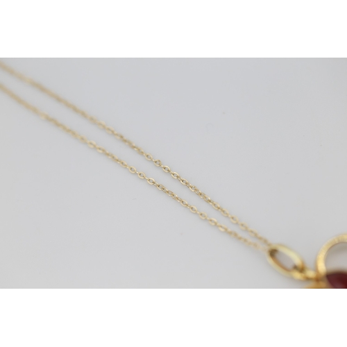 267 - Garnet Set Heart Form Rolled Gold Pendant Necklace 42cm Long