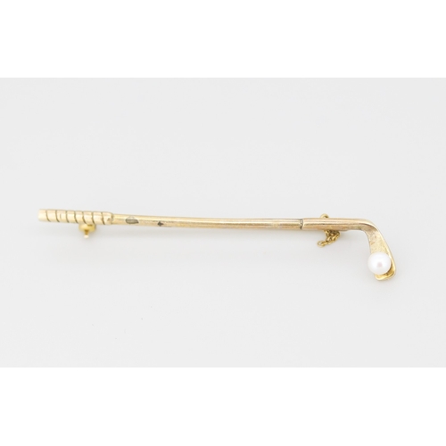 268 - Pearl Set 9 Carat Yellow Gold Golf Club Motif Brooch 6.5cm