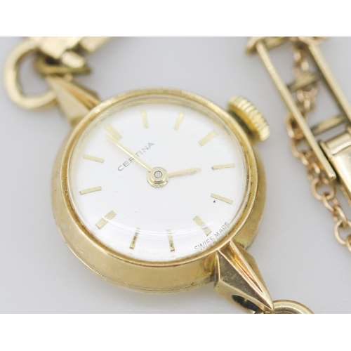 269 - Certina Ladies 9 Carat Yellow Gold Swiss Made Wristwatch Bracelet 18cm Long