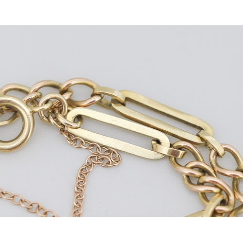 270 - 9 Carat Yellow Gold Fancy Link Bracelet with Heart Padlock Charm and Safety Chain 18cm Long