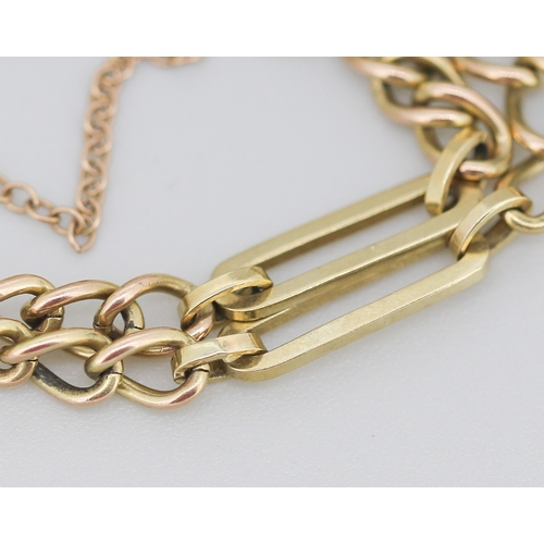 270 - 9 Carat Yellow Gold Fancy Link Bracelet with Heart Padlock Charm and Safety Chain 18cm Long