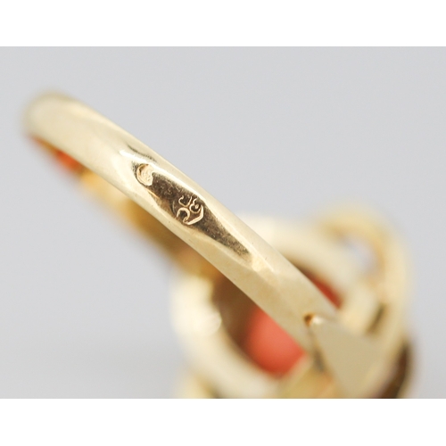 271 - Coral Bead Set Knot Form Ring Mounted in 18 Carat Yellow Gold Ring Size P