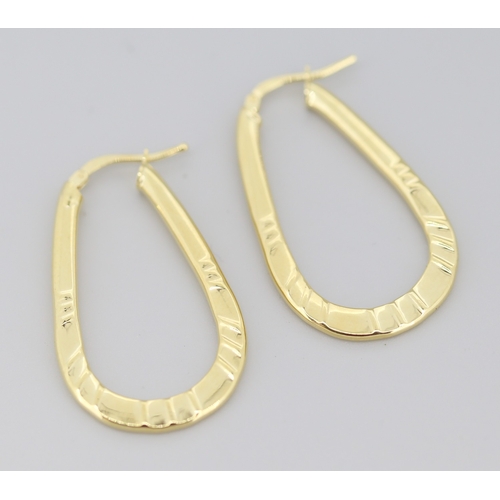277 - Pair of Modern Form Drop Hoop Earrings Mounted in 9 Carat Yellow Gold 4cm