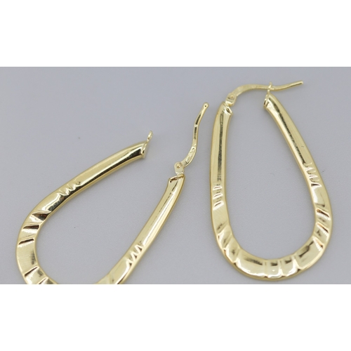 277 - Pair of Modern Form Drop Hoop Earrings Mounted in 9 Carat Yellow Gold 4cm